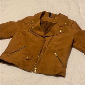 H&M tan faux suede moto jacket